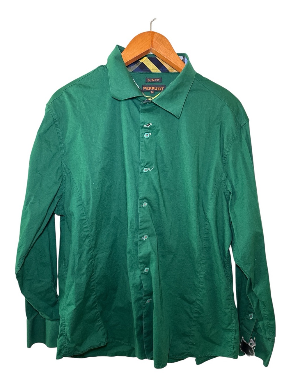 Perruzo Men's Slim Fit Long Sleeve Button Up Dress Shirt Size 2XL Vibrant Green